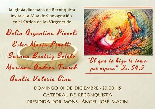 Consagración en el Orden de las Vírgenes Consagradas Consagración en el Orden de las Vírgenes Consagradas