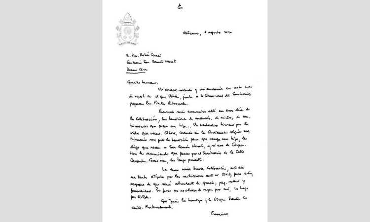 El Papa envío una carta a la comunidad de San Ramón Nonato