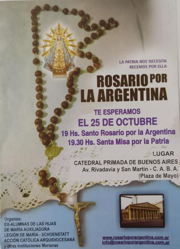 El XVI Rosario por la Argentina se rezará el 25 de octubre