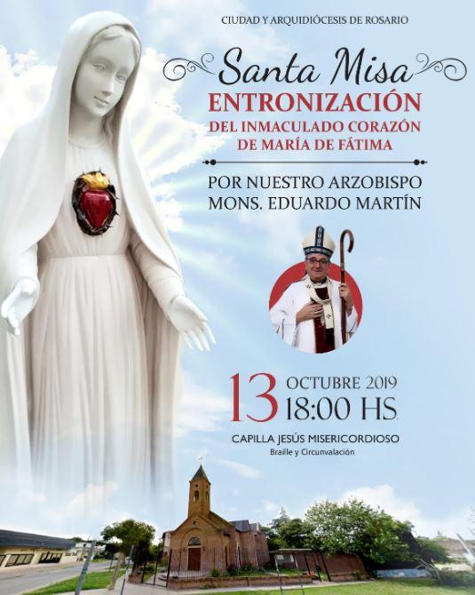 Mons. Martín entronizará el Inmaculado Corazón de María de Fátima en una capilla