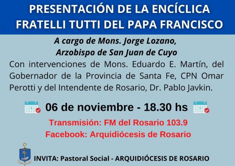 Presentan en Rosario la encíclica Fratelli tutti
