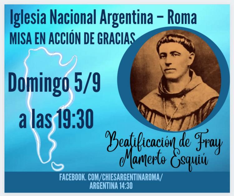 Misa por la beatificación de Esquiú en la Iglesia Nacional Argentina de Roma