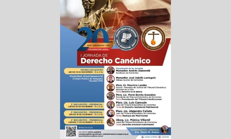 Se realizará la I Jornada de Derecho Canónico en Corrientes
