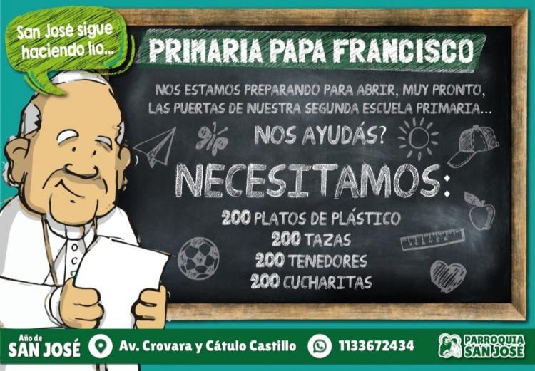 Solicitan donaciones para la escuela primaria Papa Francisco