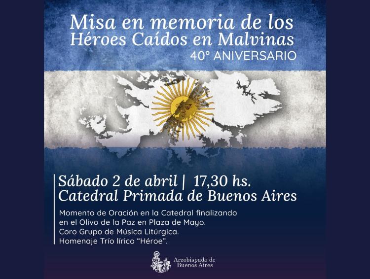 Celebrarán una misa en Buenos Aires en memoria de los héroes de Malvinas