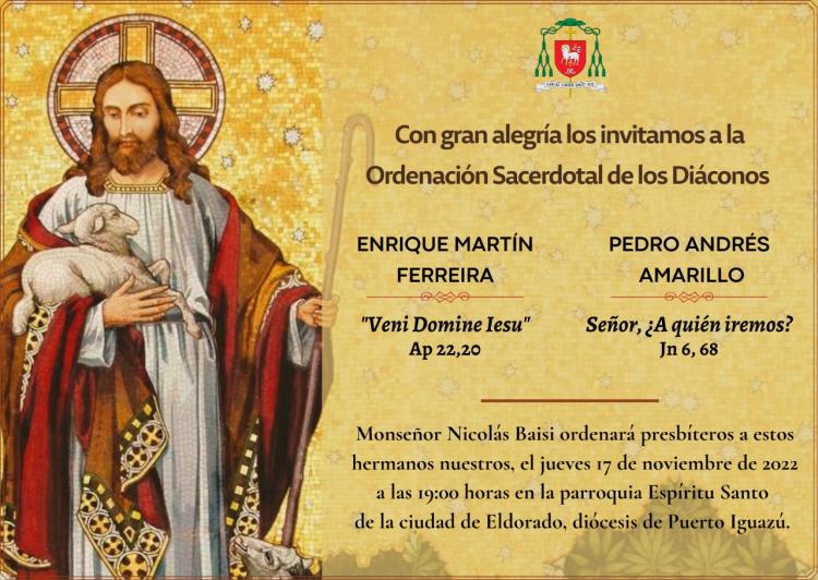 Dos diáconos serán ordenados sacerdotes en la diócesis de Puerto Iguazú