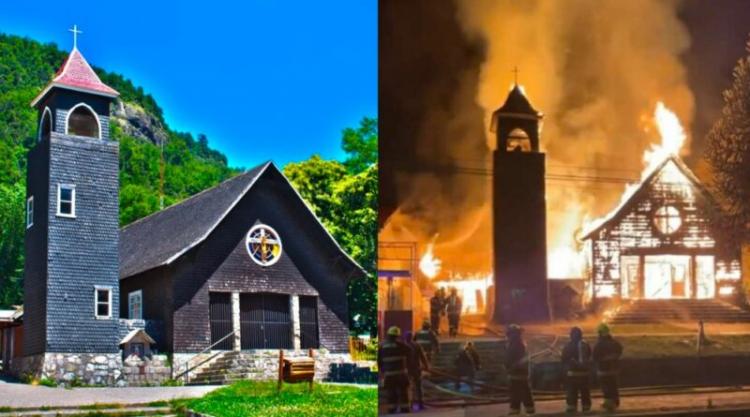 Incendio destruye histórica iglesia de Curarrehue en Chile