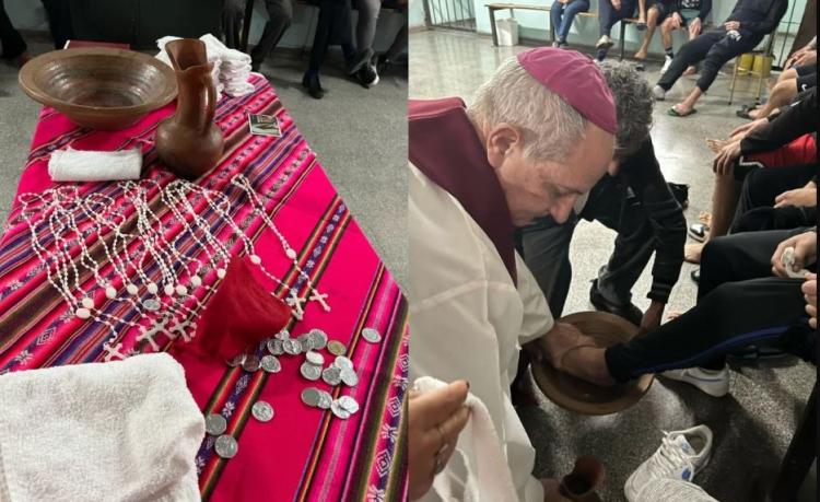 Mons. Lugones celebró el lavatorio de los pies con jóvenes y adultos privados de libertad Mons. Lugones celebró el lavatorio de los pies con jóvenes y adultos privados de libertad