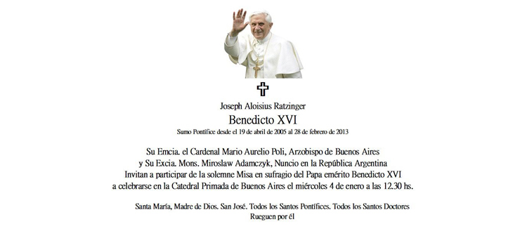Misa en sufragio del papa emérito Benedicto XVI en la catedral porteña